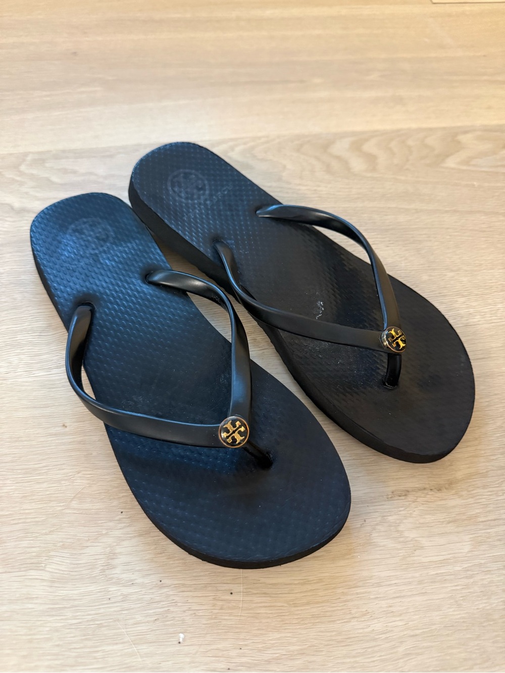 Tory Burch Black Flip Flop Sandals with Gold Logo